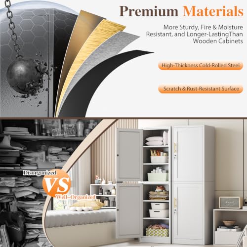 Image of Metal Locker Storage Cabinet Tall Narrow Storage Cabinets with Adjustable Shelves and for Home Office, Living Room, Dining Room (White 2 Door)