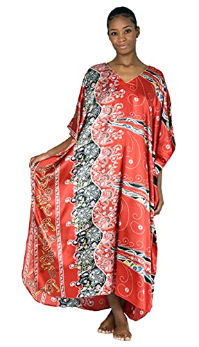 Up2date Fashion Satin Caftan in Red Desert Print, One Size Plus Kaftan, Style Caf-22C3