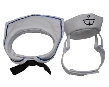 Dogs Kingdom Cat Dog Sailor Costume Hat Navy Tie Pet Sailor Costume Set White One Size