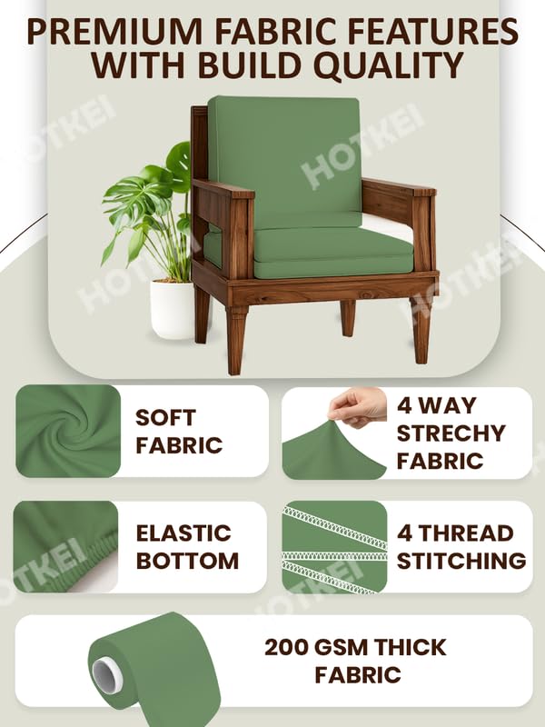 Image of HOTKEI Pista (Pack of 2) 200 GSM Fabric Wooden Sofa Seat Cover Elastic Stretchable Cushion Seat Slip Cover Protector for Wooden Sofa Set 1 Seater Antislip Full Covers for Living Room