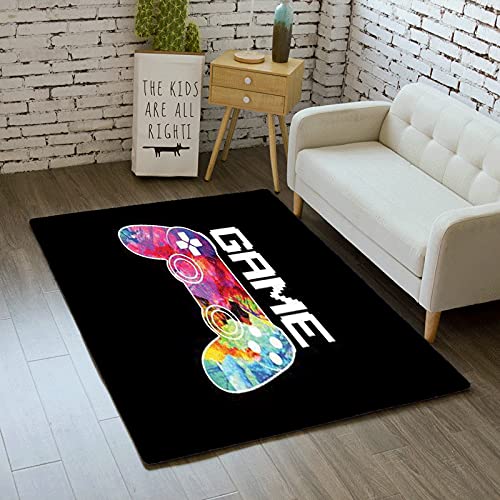 Alfombra Dormitorio Moderno Gamer Controlador 3D Adolescente Sala De Estar Alfombra Antideslizante Graffiti Consola De Juegos Decoración Alfombra Negro Púrpura Rosa
