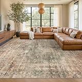 Hazo Haus Farmhouse Floor Rugs for Living Room - Brown and Green Dining Room Area Rugs 8x10 for Bedroom, Washable, Soft, Lightweight & Stain Resistance, Neutral Dark Vintage Medallion Decor
