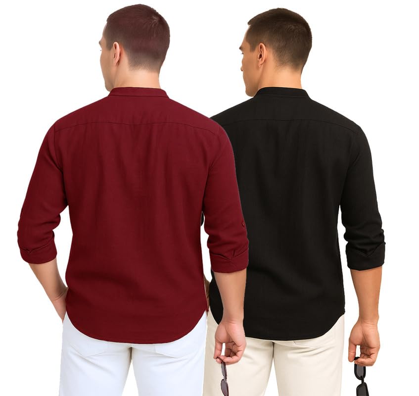 Image of DEELMO Combo of Men's Cotton Blend Solid Regular Fit Full Sleeve Short Kurta | Men's Trendy Short Kurta Pack of 2