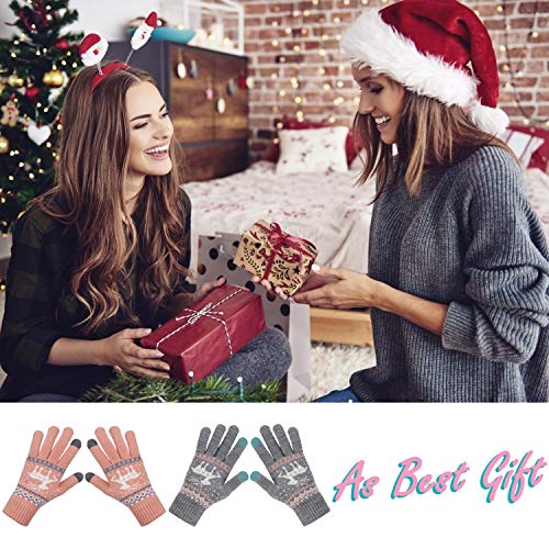 MengH-SHOP Touchscreen handschoenen dames winterhandschoenen vrouwen wanten katoenen handschoenen winter warme dameshandschoenen 2 paar (roze en grijs) - Image 5