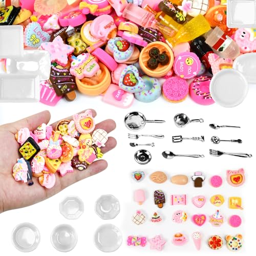 JNEYVIC 150 Pcs Juguetes de Cocina para Niños Accesorios Comida Miniatura Resina Utensilios Cocina Juguete Bebida Miniatura Cocina Alimentos Juguetes Cocinita Juguete de Chef 1:12 para Niños y Niñas