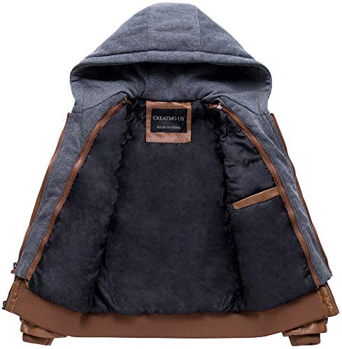 Image of Boy's Faux Leather Jacket Windproof Warm Winter Coat Kids Bomber Outerwear Waterproof PU Motorcycle Jacket