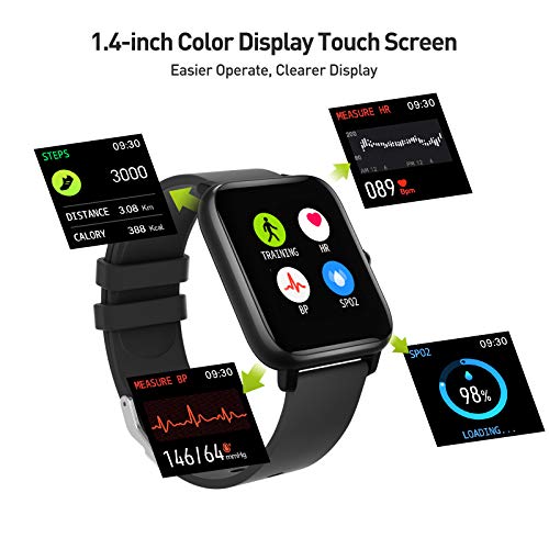 Smart Watch with 1.4\" LCD Full Touch Screen, Fitness Tracker with Heart Rate Monitor, Pedometer, Sleep Tracker & GPS, Waterproof Activity Tracker for Men and Women (Black)