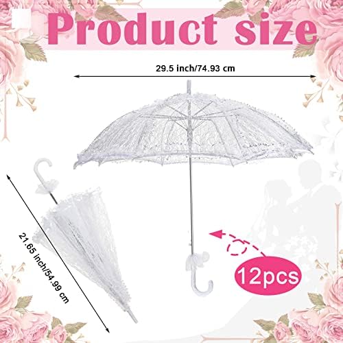 Amylove 12 Pack White Lace Parasol Umbrella Bulk Wedding