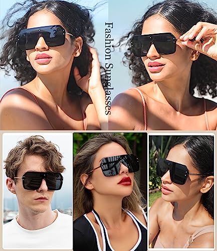 BOJOD Oversized Sunglasses for Women Trendy One Piece Flat Top Rimless Sunglasses Siamese Big Large Shades4