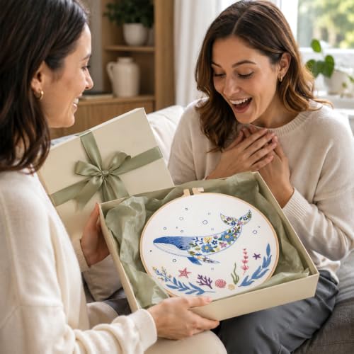 Image of Louise Maelys Embroidery Kit for Beginners, Whale Ocean Needlepoint Kit