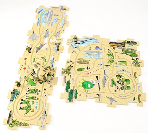 Puzzle Track Play Set - Battery-Operated Toy Vehicle & Floor Puzzle Play Mat - 16 Pc Sets - Police Car Themed Vehicle - Interchangeable Tracks - Create Up to 50 Combinations - by Ideas In Life - Thumbnail 6