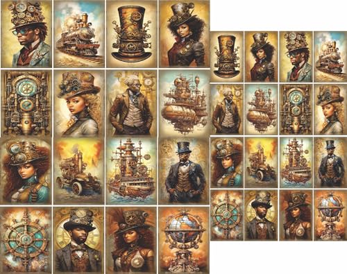 Steampunk Black Rice Paper, 8 x 10.5 inch (6pc) - Mulberry Paper for Decoupage Scrapbooking Cards Crafts by Craft Kreatively