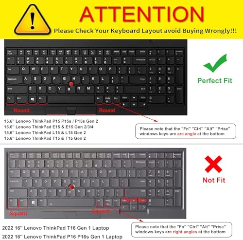 Image of OJOS Keyboard Cover for Lenovo Thinkpad E15, L15, T15, P15, P52, P72, P53, P73, T15 Plus - Black
