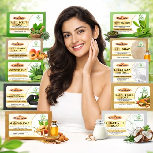 Image of Khadi Organic and Natural Handmade Bathing Soap for Men & Women By Bhudevam Naturals | Assorted Herbal & Chemical-Free Face and Body Soap for Gentle Cleansing & Healthy Skin (Assorted Bathing Soap (Pack of 10))