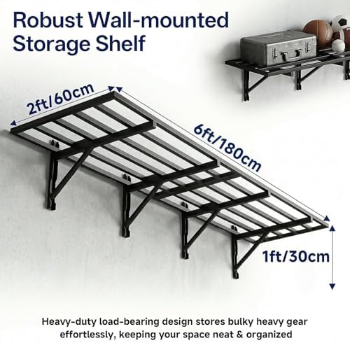 Noliven 4 Pack 2 x 3ft Garage Shelving Wall Mounted, 1600lbs Load Capacity, Adjustable PowerTool Organizer, Heavy Duty Storage Rack, Ideal for Warehouse, Garage, Black - 2