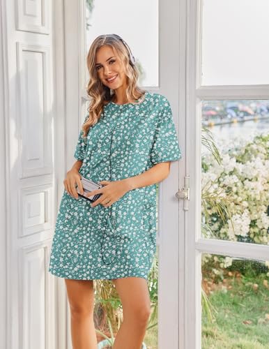 Image of Ekouaer Womens Cotton Nightgown with Pocket Short Sleeve Sleep Shirt S-2XL