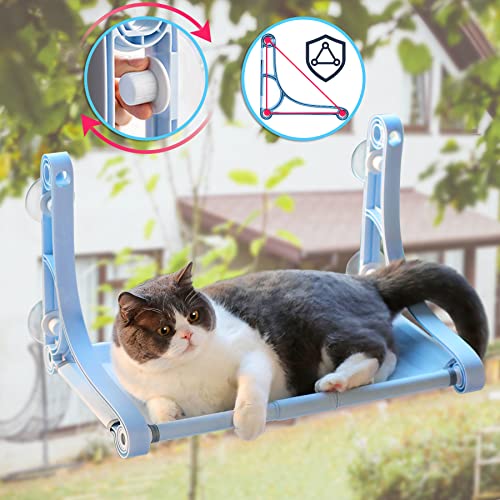Katzen-Hängematte, Katzen-Fensterstange für Katzen im Innenbereich, großes Haustier-Ruhesitz, Saugnäpfe, Kätzchenmöbel zum Schlafen, Spielen (blau) Cover
