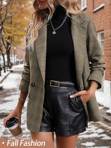 Mina Self 2025 Fall Women's Plaid Houndstooth Blazer Jacket - Fully Lined Business Casual Elegant Work Suit with Pockets2