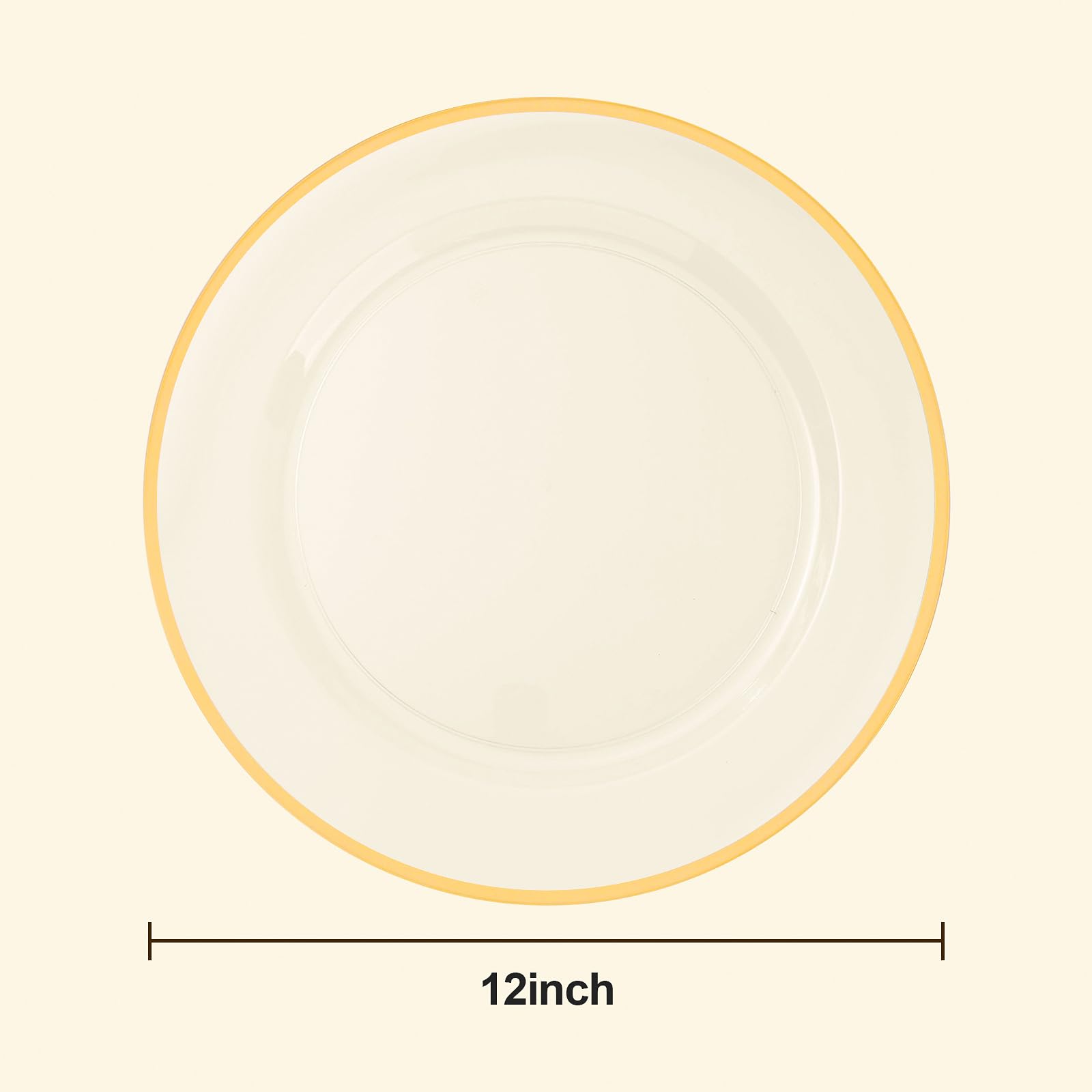 BESTSTAR 12 Inch Disposable Charger Plates, 25 Pack Plastic Clear Plates with Gold Rim, Perfect Table Decor for Party, Wedding, Dinner