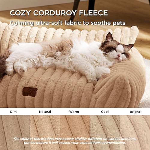 BEDSURE Katzenbett groß orthopädisches Katzensofa - 61x46x25cm Hundesofa kleine Hunde waschbar Katzencouch, rutschfeste Katzenbett flauschig, Kamel