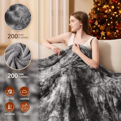 Image of Homemate Electric Heated Heating Blanket King Size 100 inchx90 inch Dual Control | ETL Certified 2 /4 /6 /8H Auto-Off 10 Heat Level Overheat Protection Machine Washable FauxFur Sherpa,Cold Room Cold Sleeper Gift