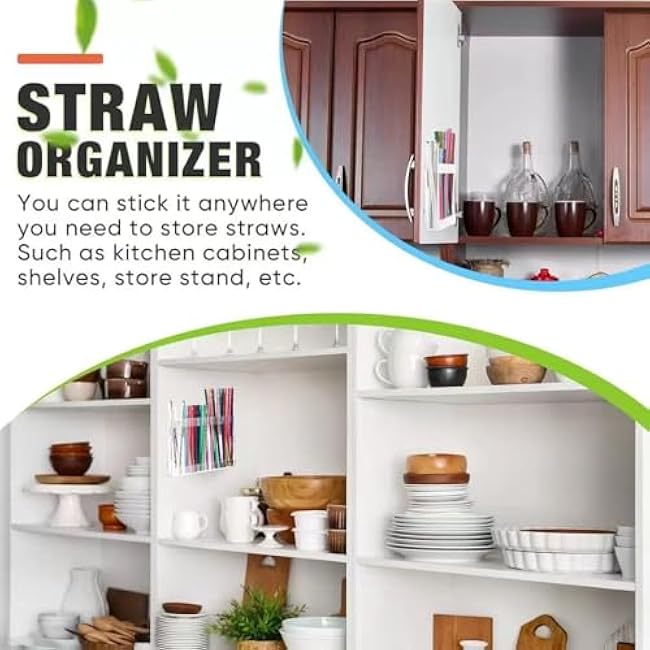 Large acrylic straw holder - strong adhesive double-sided tape, suitable for cabinet doors, countertops, and space saving straw storage containers, storage distributors (black)