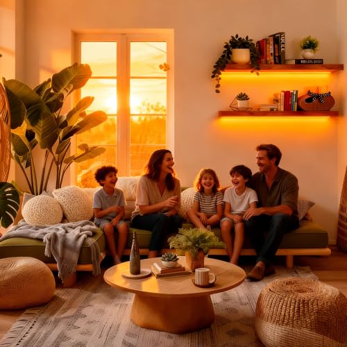 Image of IAE Led Floating Wall Shelves 24 inch,Bathroom Shelf Wall Mounted,Invisible Shelf Floating Kitchen Shelves,Wooden wall Shelving with Brackets for Living Room wall Mounted,Easy Install,Set of 2,Teak