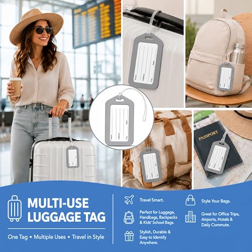 Image of Storite Pack of 6 Luggage Tags, Smart Tags for Travel Suitcases, Travel Bags Tags for Easily Identification of Bags (Grey)