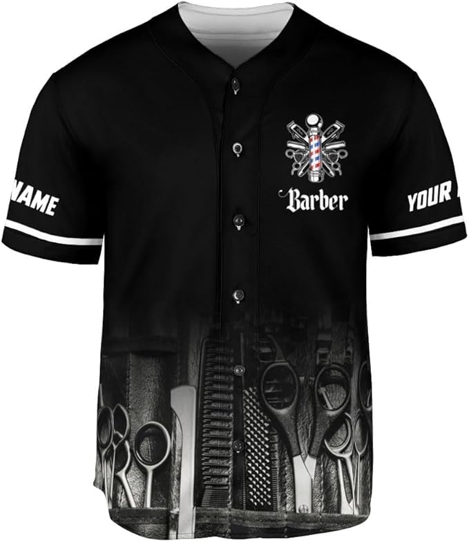MonkeyVan Personalized Barbershop Baseball Jersey, Barber Shirt, Hairdresser Barber Shirt, Hairstylist Jersey Gift for Barber 1 Multicolor
