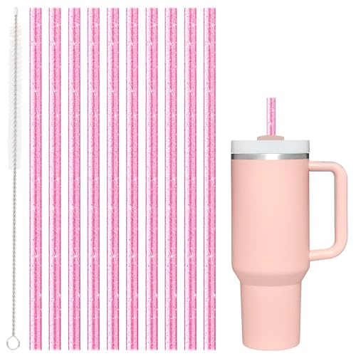 Image of Replacement Straw for Stanley Cup 40 oz 30 oz 64 oz Tumbler, 10 Pack Long Reusable Color Straws with Cleaning Brush, Dishwasher Safe, Plastic Straws for stanley cup accessories Pink