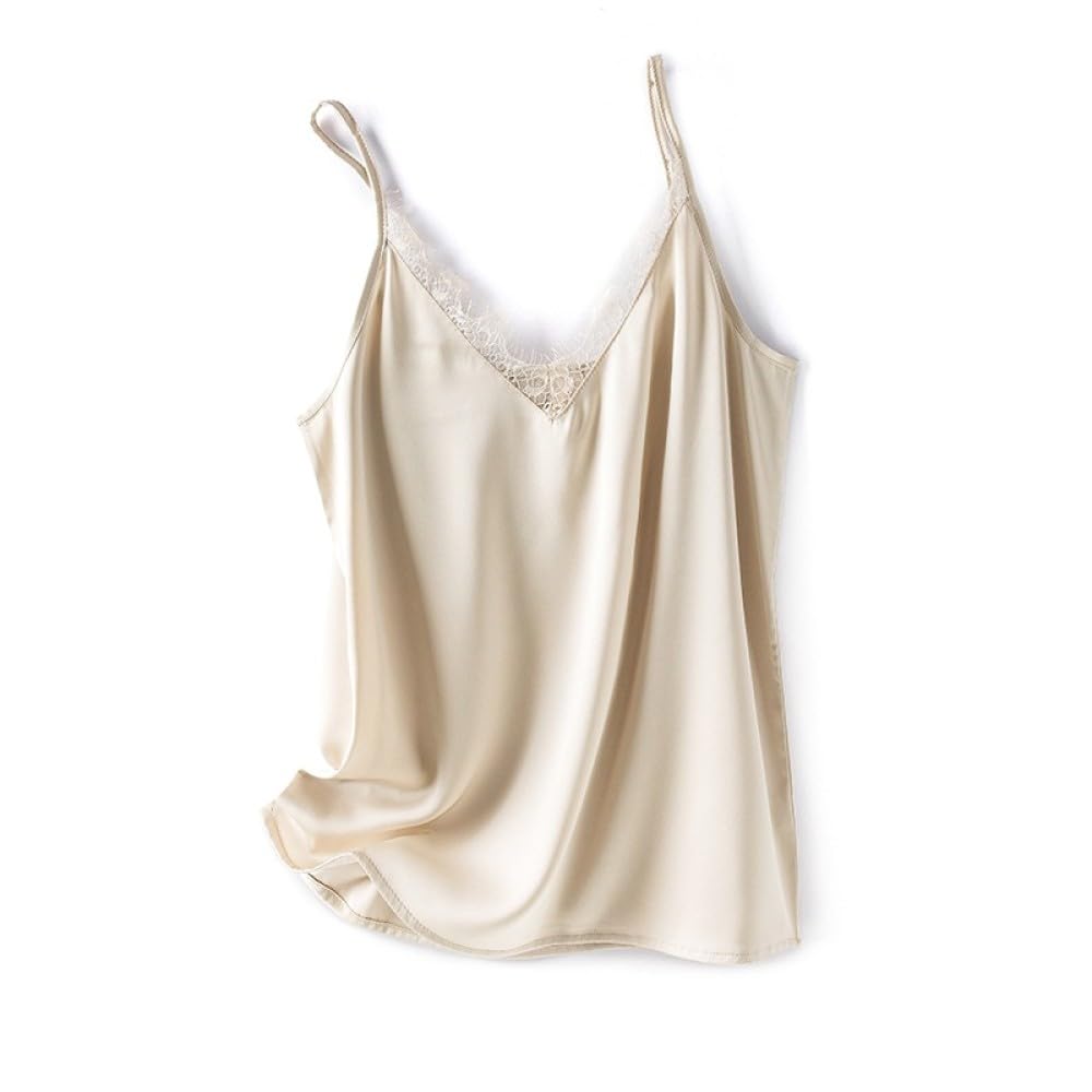 ZIRONG Womens Silk Camisole Vest Tops,Ladies Lace V Neck Satin Camisole Summer Cool Silk Sleeveless Casual Tank Shirt Daily Wear, Shopping,Tops Under Suits,Xl