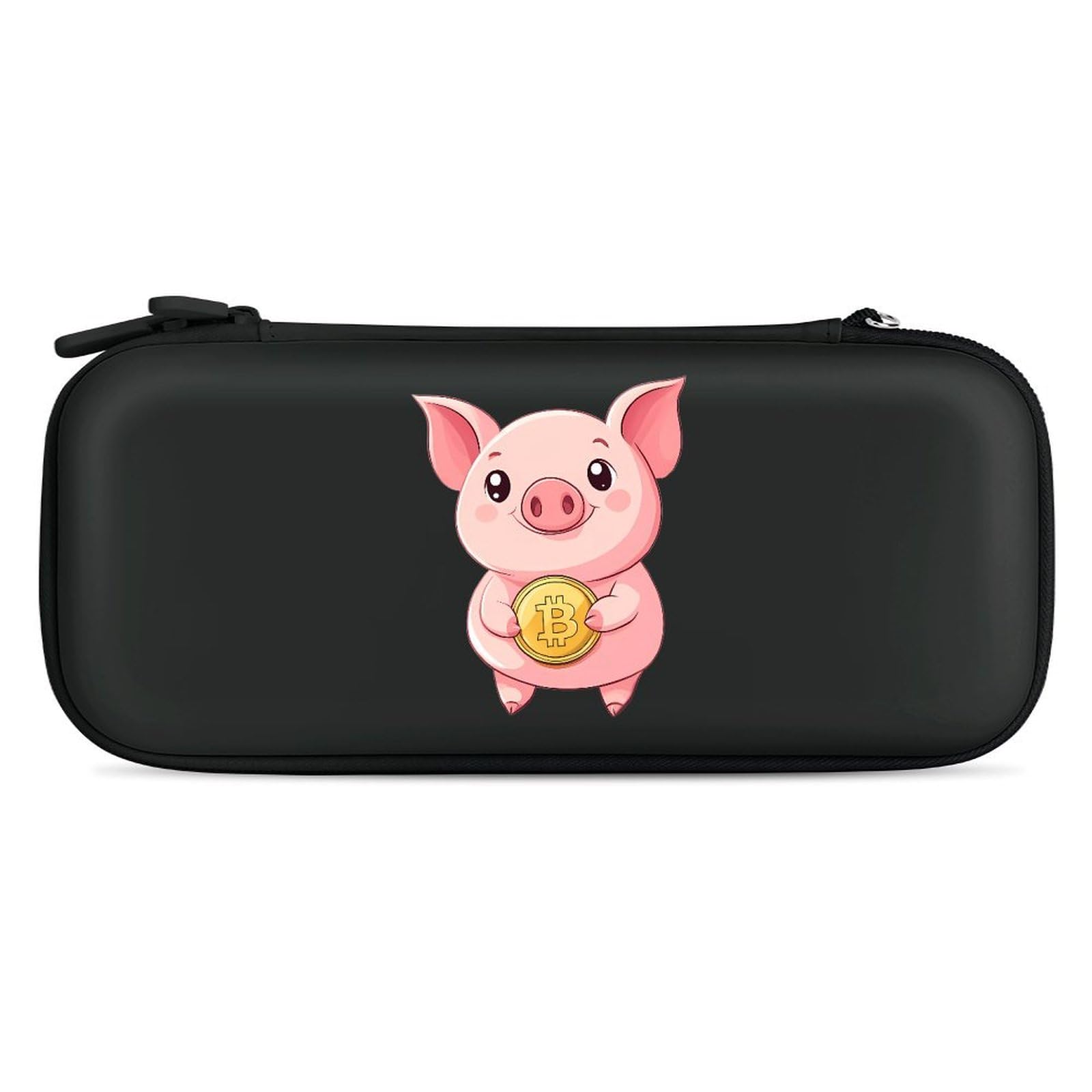 Cute Pig Holding Bitcoin Compatible with Switch Carrying Case Hard Travel Game Bag Pouch with 15 Games Accessories Black-style