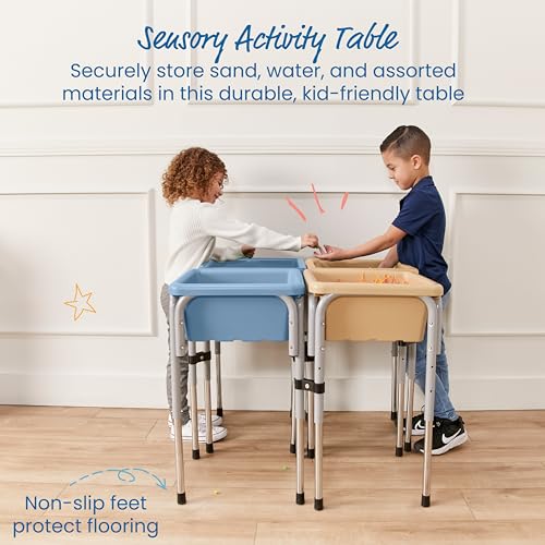 Image of ECR4Kids 4-Station Sand and Water Adjustable Play Table, Sensory Bins, Sand /Powder Blue