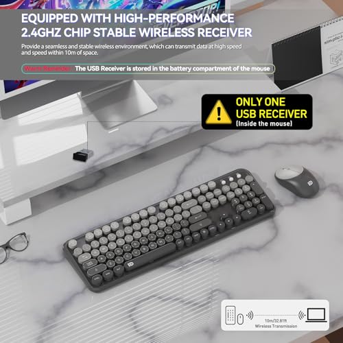 Image of FD Wireless Keyboard and Mouse Combo - 2.4G Full-Sized Cute Colorful Mouse and Keyboard with 104 Round Keys Retro Typewriter Keyboards for Laptop /Windows /PC - Grey Gradient