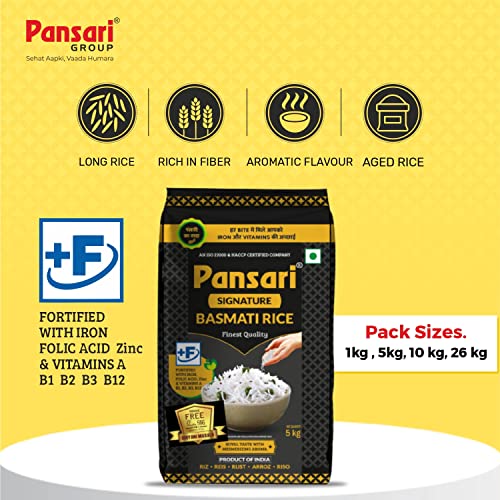 Image of Pansari Signature Basmati Rice with Great Taste and Pure Aroma | Long Grain, Naturally Aged(2-Years) with Fortified | Basmati Rice /Biryani Rice /Pulao Rice - (Pack of 4 x 5kg)
