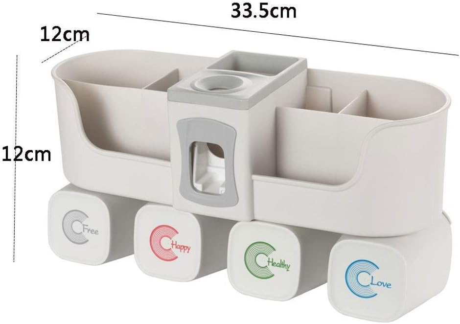 Toothbrush Holder, Automatic Toothpaste Dispenser - Wall Mounted Without Holes, Multi-Functional with 4 Cups for Family Washroom Bathroom