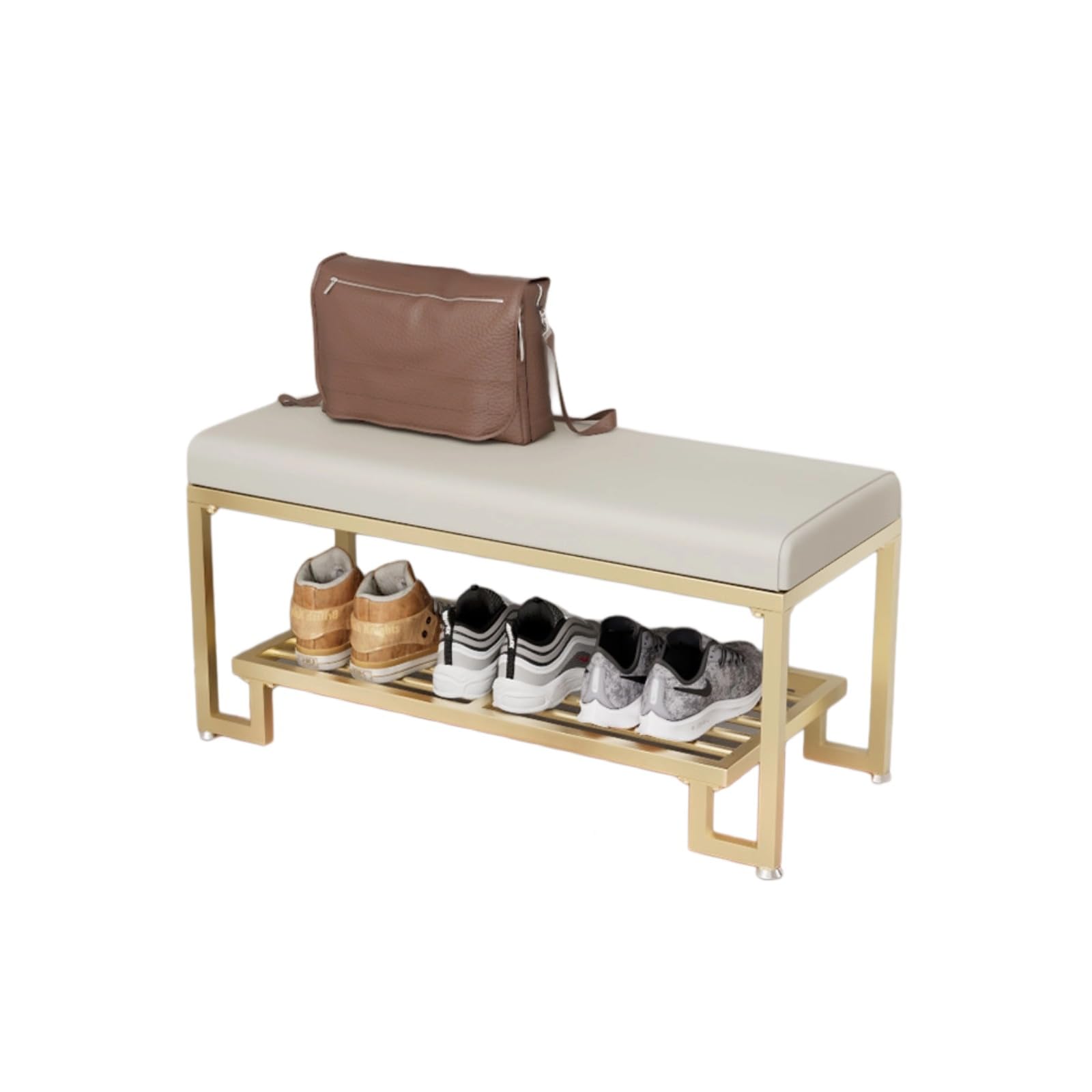 Banc à chaussures en acier carbone doré et coussin PU de 50cm