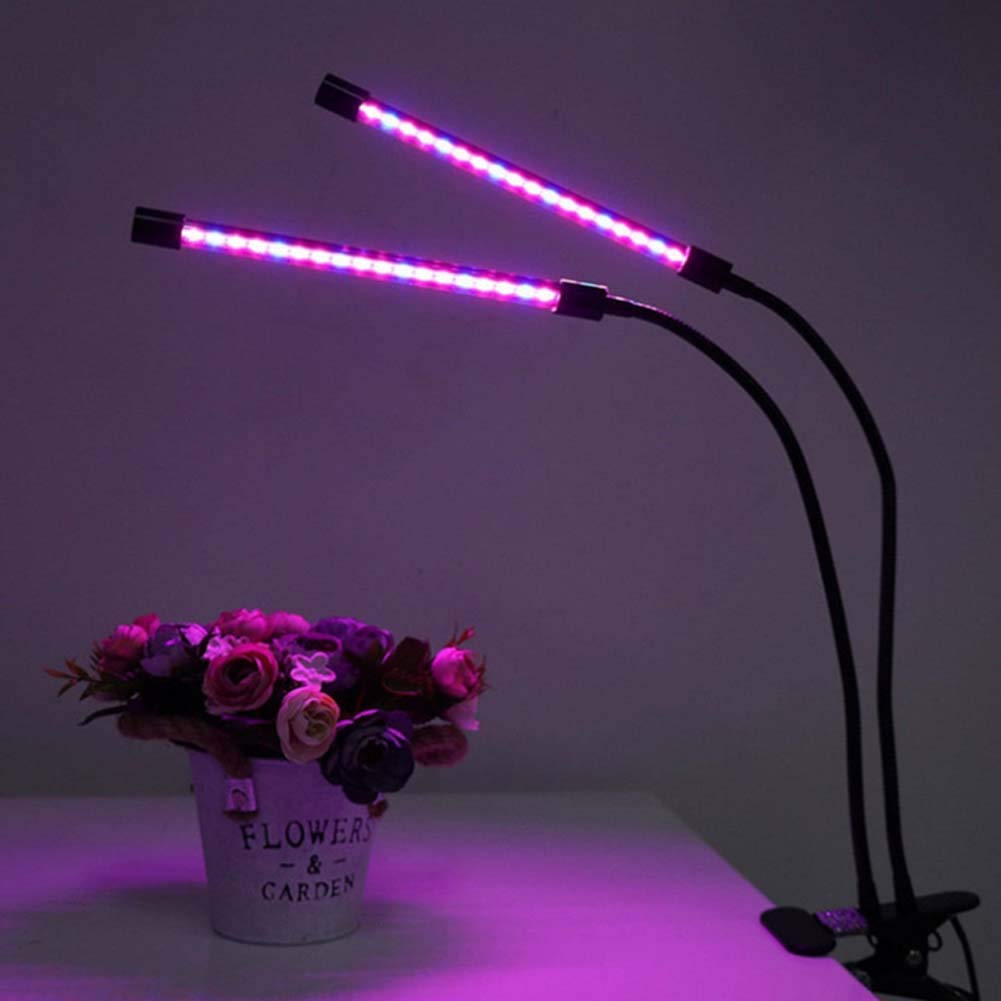 Luces de cultivo LED, lámparas de cultivo de plantas de doble cabeza de 18 vatios para plantas de interior, bombillas de espectro completo, cuello de cisne ajustable con clip de escritorio