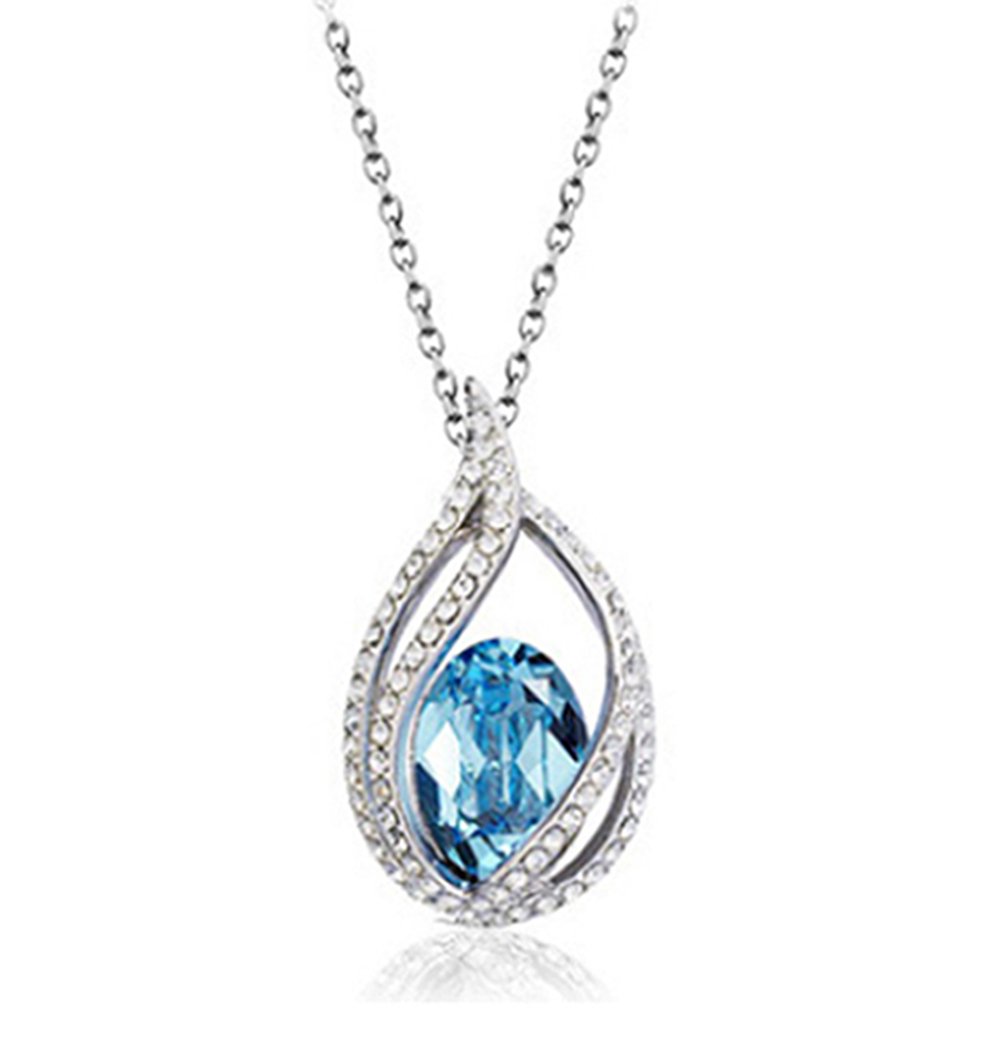 RigantWhite Gold Plated Oval Shaped Swarovski Elements Crystal Hollow Style Teardrop Pendant Necklace Fashion Jewelry