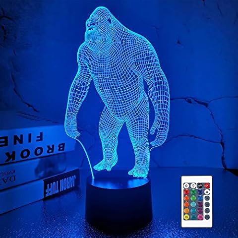 FULLOSUN 3D Night Light Ape Gorilla LED Nightlight Baby Nursery Monkey Lamp for Kids' Room Home Décor Xmas Birthday Gifts with 16 Color Changing Cover