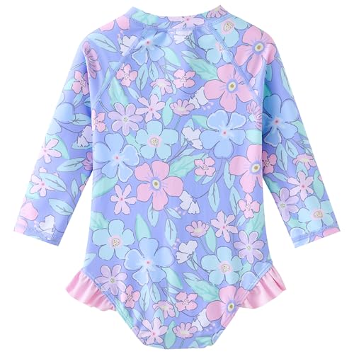 Image of UMELOK Baby Girls One Piece Swimsuit Infant Bathing Suit Long Sleeve Rash Guard Swimwear with UPF 50+ Sun Protection