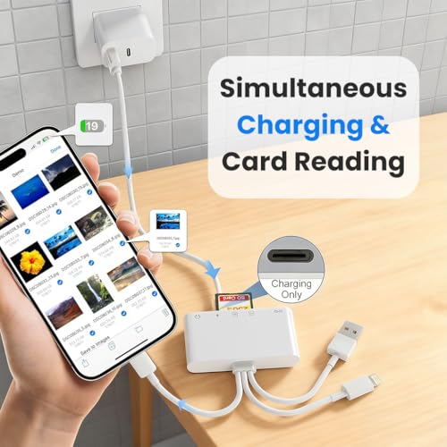 Image of ZORBES 5 in 1 Memory Card Reader, USB 3.0 SD Card Reader with TF & S-D Card Slots, SD Card Adapter with Charging Port & 3.55mm Audio Port, Memory Card Adapter Supports 5Gbps Data Transfer