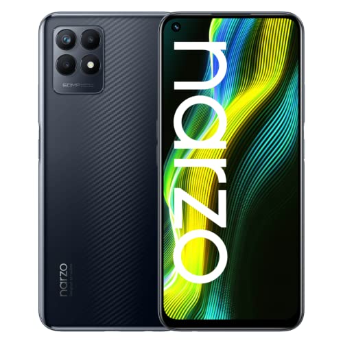 realme Narzo 50-4+128 GB スマートフォン、大容量 5000 mAh バッテリー、Mediatek Helio G96 プロセッサー、120 Hz 超流動スクリーン、AI 付き 50 MP トリプルカメラ、3 カード スロット、スピード ブラック