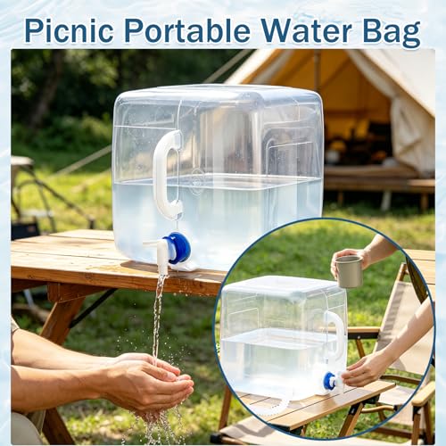 2 Pack Contenedor de Agua Plegable de 5.3 Galones Libre de BPA con Grifo y Gancho miniatura 6
