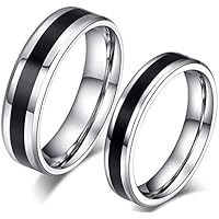 ANAZOZ Joyería Anillo Negro Plata Anillo Compromiso Anillos Parejas Anillo Acero Inoxidable Anillo Mujer Talla 12 & Hombre Talla 20