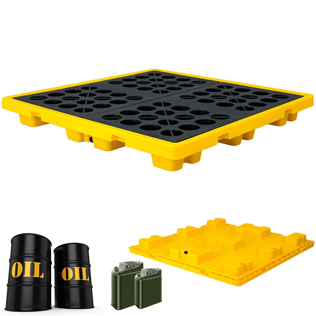 QUSYZD Heavy-Duty Drum Spill Containment Pallet, Leak-Proof Nestable Oil Drum Tray, Anti-Slip Polyethylene Spill Platform with Drain for Garage Storage, 49x35x9cm,130 * 130 * 15cm