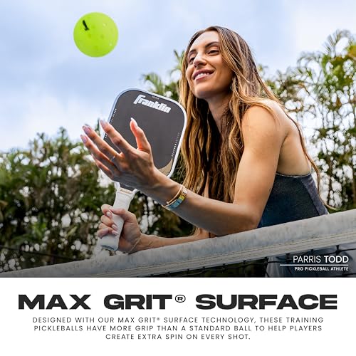 Image of Franklin Sports Max Grit Textured Training Pickleballs - 3 Pack - Yellow | Extra Spin + Control, Instant Grip Out Of Box, 40 Drilled Holes, Mimics Official X-40 Flight, Precision Shots + Drills