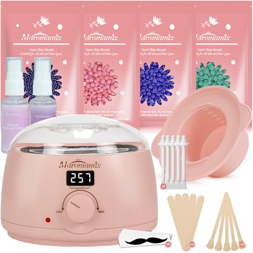 Waxing Kit -Digital Wax Warmer Machine for Hair Removal with 4 Packs of Hard Wax Beads & Silicone Pot for Full Body, Legs, Face, Eyebro…