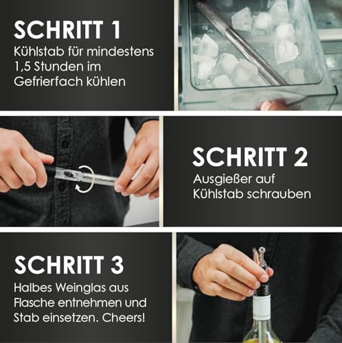 Foto von Beyond Weinkühlstab 6-teiliges Geschenk Set aus Edelstahl mit Ausgießer - Ideales Weinzubehör für Weinliebhaber I Weinkühler Set für Weißwein & Rotwein - Stab mit Dekanter - Zubehör für Weintrinker