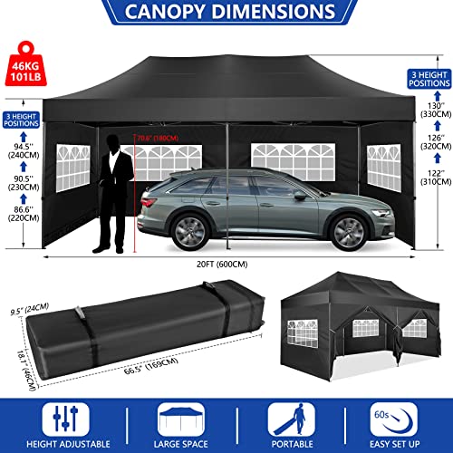 Tooluck 10X20 Pop Up Canopy With 6 Sidewalls Commercial Heavy Duty Canopy Upf 50+ All Weather Waterproof Outdoor Wedding Party Tents For Parties Canopy Gazebo With Roller Bag,Black(Windproof Upgraded) #TOP2